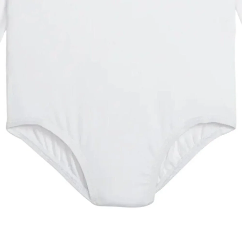 Danskin Childs L 12-14 Long Sleeve Leotard White Scoop Neck Bodysuit Class Dance